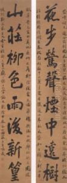 Calligraphy Couplet In Xing Shu - view 1