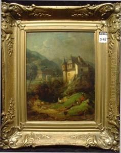 :'berglandschaft Mit Burg' by P. Joseph Minjon