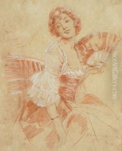 Woman With Fan by Benjamin Edwin Minns