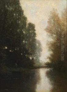River Landscape At Dawn by Robert Crannell Minor Sr.