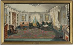 A Drawing Room With With Green Carpet And Upholstered Furniture At The Proxos D'en Xifre, Bacelona by Julius Minutoli