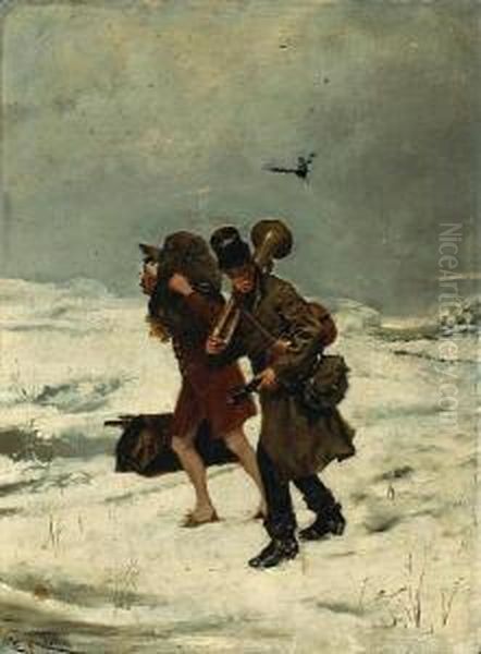 Travelling Musicians In The Snow - view 1