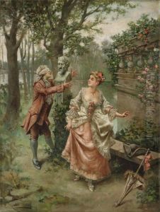 Park Scene With Couple Playing Blindman's Bluff