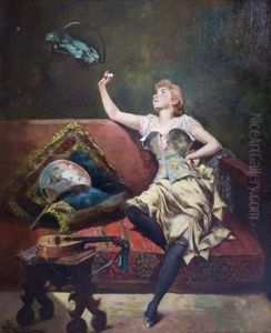 Mujer En Un Divan Dando De Comer A Un Pajaro
