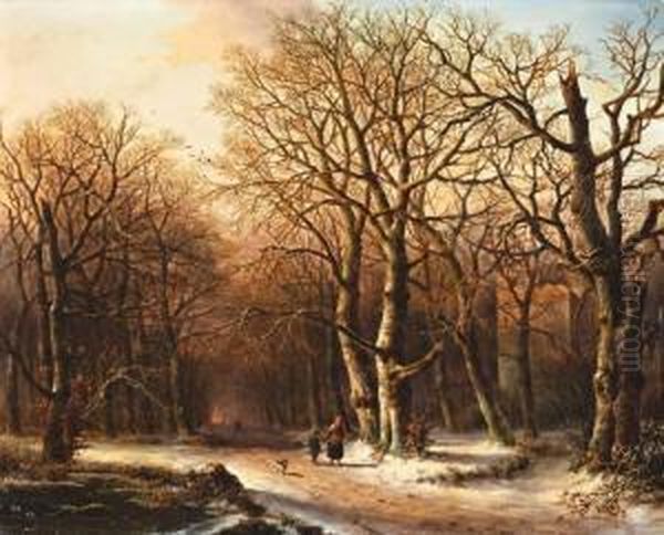 Houtsprokkelaars In Winters Bos - view 1