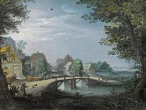 Broad Landscape With Bridge Before A Village by Anton Mirou