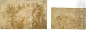 A Pagan Sacrifice, With Many Figures Around An Altar by Girolamo Miruoli
