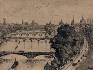 Vue De La Seine A Paris by Jean Misceslas Peske