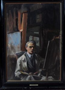 A Portrait Of The Artist Working In His Studio