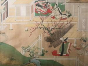 Scene From The "genji Monogatari" by Tosa Mitsushige