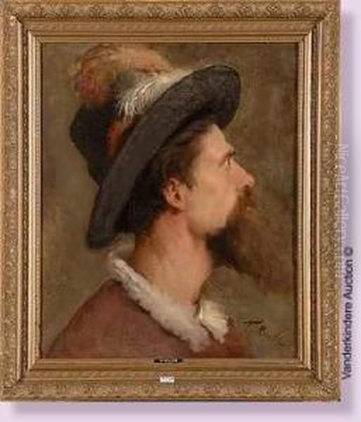 Profil D'homme Au Chapeau A Plumes - view 1
