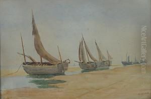 Bateaux De Peche Sur La Plage by Edmond Modave