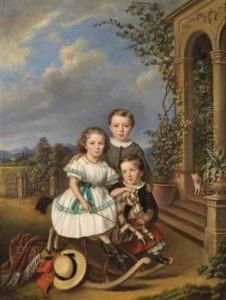Portrait Ofthree Children By A Garden Pavilion