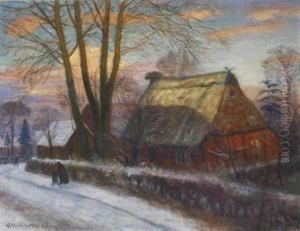 Dorfstrase Im Winter Mit Bauernhaus