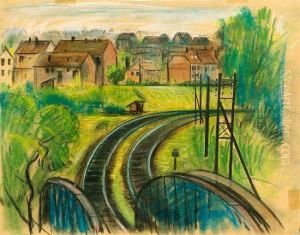 Stadtlandschaft Mit Bahngleisen. by Theobald Modespacher