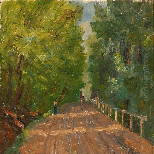 Forest Road With A Lady And A Carriage - view 1