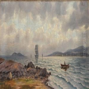 Coastal Scene With Sailing Ships On The Sea by Carl Moe