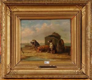 Chiens Tirant La Charette De Moules Sur La Plage by Edward Moerenhout