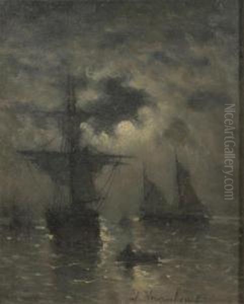 Twomaster And Sloop At Moonlight - view 1