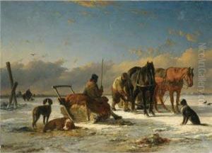 Preparing For The Horse Drawn Sleigh Ride by Joseph Jodocus Moerenhout
