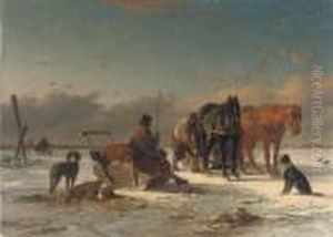 Preparing For The Horse-drawn Sleigh-ride by Joseph Jodocus Moerenhout