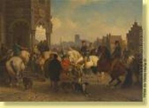 L'arrivee Des Cavaliers Au Marche by Joseph Jodocus Moerenhout