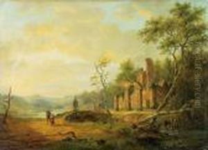 Ampio Paesaggio Con Rovine E Veduta Di Una Citta Sullo Sfondo Ampio Paesaggio Con Rovine E Veduta Di Una Citta Sullo Sfondo