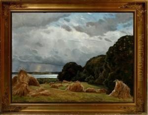 A Harvest Scenery At Vinderod Village, Denmark by Ludvig Mogelgaard