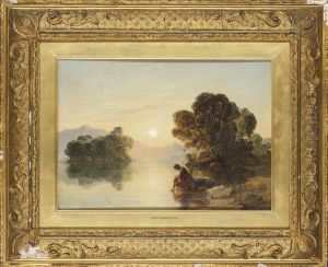 A Young Girl Washing By A Sunlit Lake