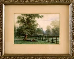Wiesenlandschaft Mit Blick Auf Eine Burg by Johann Georg Mohr