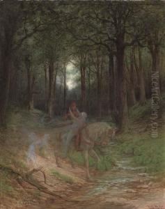 Fairies Bewitching A Traveller In A Moonlit Forest by Johann Georg Mohr