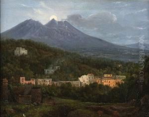 Mount Vesuvius With A Village And Ruins In The Foreground
