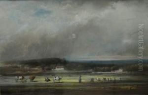 Paysage Anime De Bergers Et Troupeaux by Antonin Marie Moine