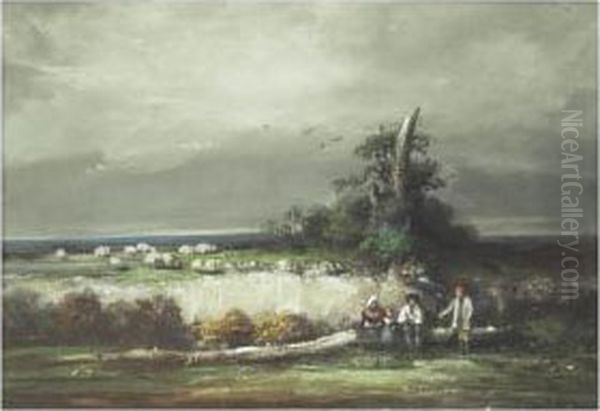 [antoine Moine, Sheperds By A Pond, Gouache And Oil On Paper] - view 1