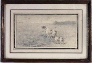Pointer A L Arret Avec Son Chiot Ou Lebon Exemple by Marcel Moisand