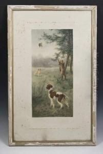 Chasseur Tuant Une Perdrix Arretee Par Ses Chiens.