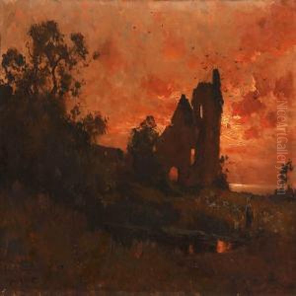Sunset Over A Northern French Landscape With Ruins - view 1