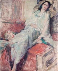 Jeune Femme A La Lecture. by Alfred Moitroux