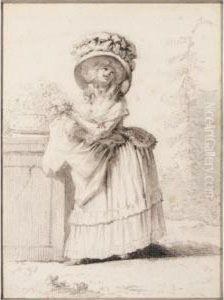 A Young Lady In A Large Hat Picking Flowers In A Garden A Young Lady In A Large Hat Picking Flowers In A Garden