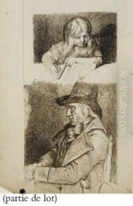 Suite De Quatre Double Portraits Representant Des Femmes Et Des Fillettes A L'ouvrage Ou Au Repos Et Des Hommes Chapeautes, Dont Deux Recto-verso Suite De Quatre Double Portraits Representant Des Femmes Et Des Fillettes A L'ouvrage Ou Au Repos Et Des Hommes Chapeautes, Dont Deux Recto-verso