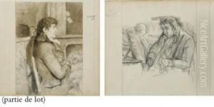 Neuf Portraits D'hommes Assis, Dont Un Jouant Du Violon Et Cinq Recto-verso Neuf Portraits D'hommes Assis, Dont Un Jouant Du Violon Et Cinq Recto-verso
