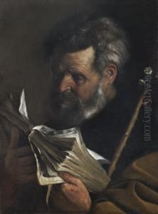 Saint Joseph Reading A Book And Holding A Flowering Staff