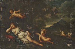 Venus And Cupid In A Landscape by Pier Francesco Mola