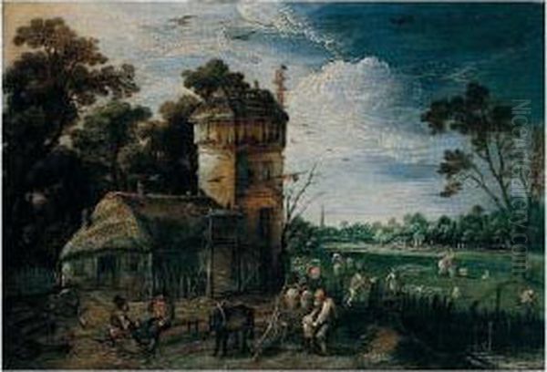 ``spring': A Landscape With Peasants Before A Barn, Other Figures Drying And Bleaching Laundry In Fields Beyond - view 1