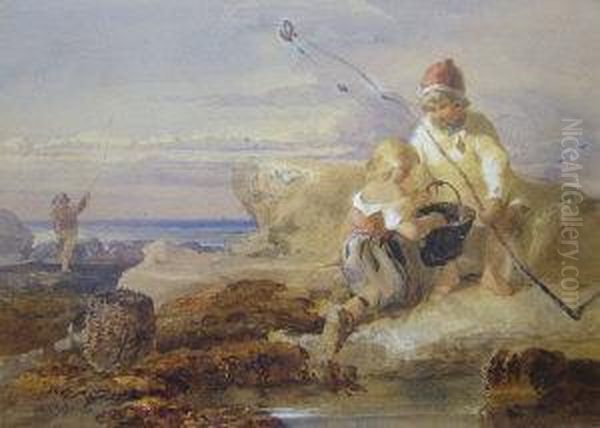 Children Fishing On The Rocks - view 1