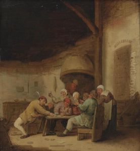 Peasants Drinking And Playing Cards In A Tavern by Bartholomeus Molenaer
