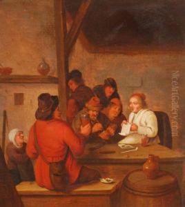 A Tavern Interior With Peasants Drinking by Bartholomeus Molenaer