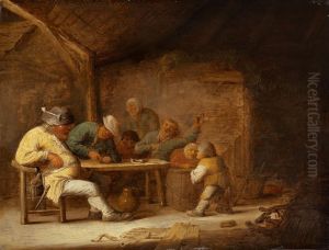 Bauernstube Mit Zechenden Mannern by Bartholomeus Molenaer