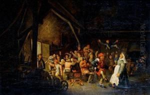 A Barn Interior With Peasants Feasting Anddancing