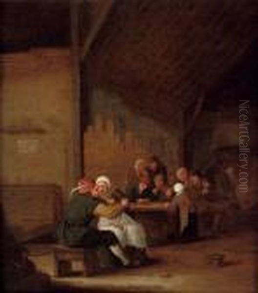A Tavern Scene With Peasants Drinking And Smoking - view 1